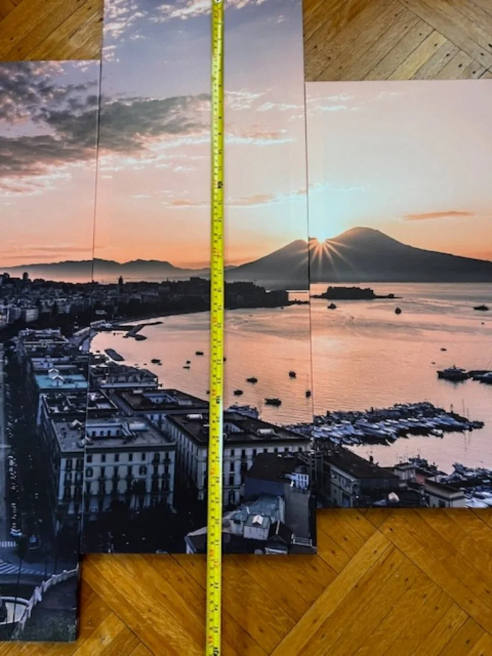 Wall Art 4 Panel Canvas - Bay of Naples Sunsetting over Vesuvius - NEW w/Box